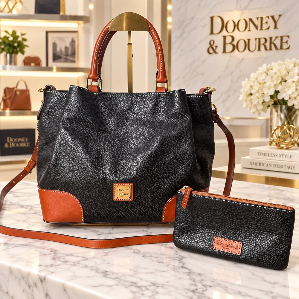 Dooney & Bourke Brenna Black Pebbled Leather Satchel With Matching Pouch